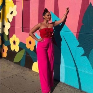 Hot Pink / Red Bow High Fashion Jumpsuit